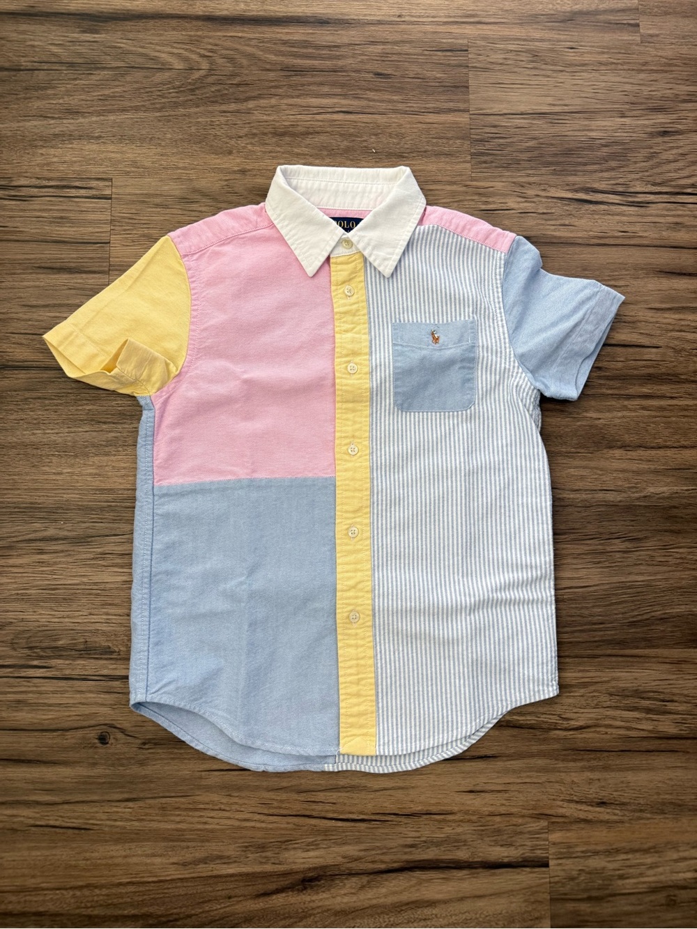 Polo Ralph Lauren Boys Size 7 Colorblock Pastel Stripe Short Sleeve Oxford Shirt